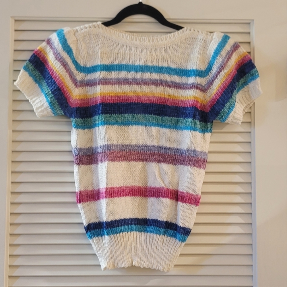 I. Magnin - (NWT) Rare 80s 90s Vintage Mariea Kim Rainbow Knit Sweater Top